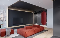 Thiết kế nội thất căn hộ chung cư phong cách hiện đại màu đỏ và xám