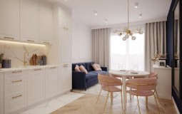 Phối màu hồng và xanh đậm trong thiết kế nội thất tạo nét trẻ trung mà sang trọng cho ngôi nhà