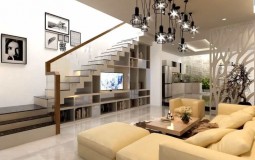 Thiết kế phòng khách nhà ống 5m có cầu thang sang trọng, tiện nghi