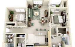 Thiết kế căn hộ chung cư 50m2 2 phòng ngủ với nội thất hợp phong thủy