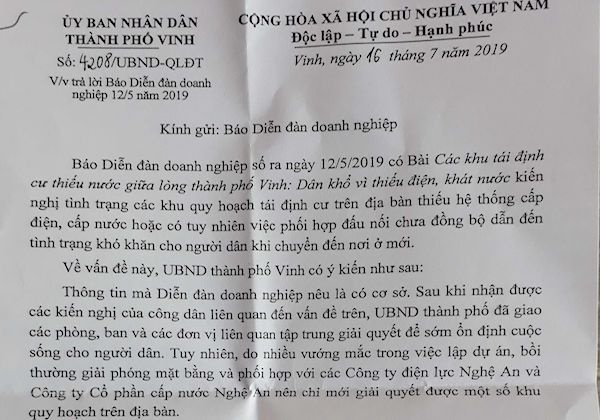 Các khu tái định cư thiếu hạ tầng giữa lòng TP Vinh: Chính quyền "biện minh"