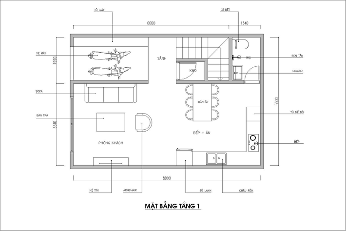Tư vấn thiết kế nhà phố nhỏ 44m2 màu xanh