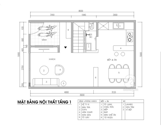 Tư vấn thiết kế nội thất nhà phố 2,5 tầng