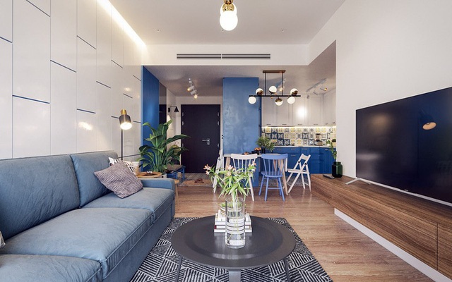 Ấn tượng với gam màu xanh chủ đạo trong căn hộ 82m2