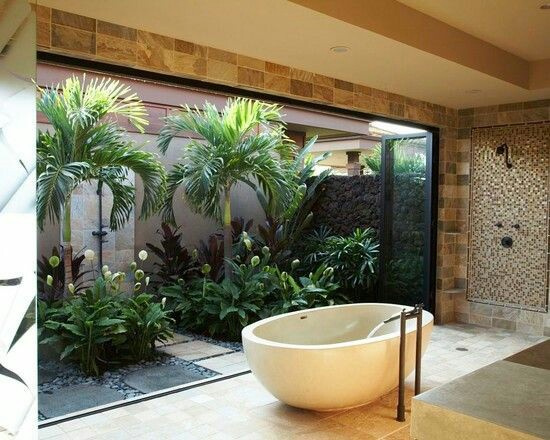 Mẫu phòng tắm mở hài hòa với thiên nhiên