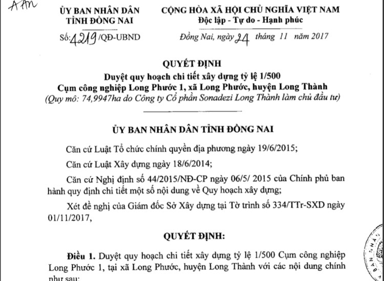 Thông tin quy hoạch của dự án cụm công nghiệp Long Phước