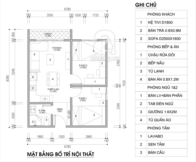 Tư vấn thiết kế căn hộ chung cư có diện tích 45m² với chi phí 128 triệu đồng
