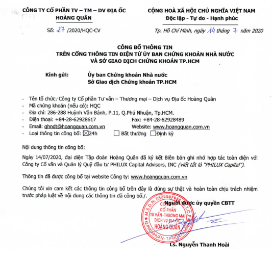 Tập đoàn Hoàng Quân ký biên bản hợp tác trị giá 200 triệu USD cùng PHILUX Capital