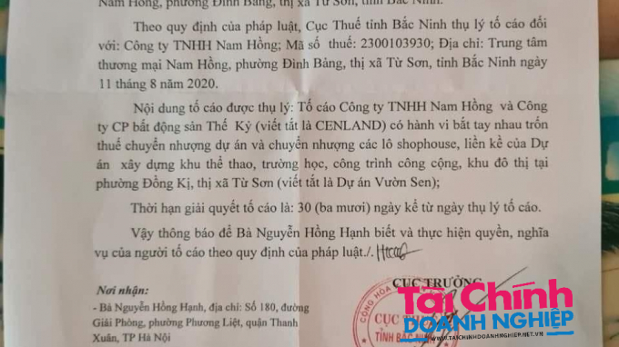 CenLand bị tố trốn thuế tại dự án Vườn Sen Bắc Ninh