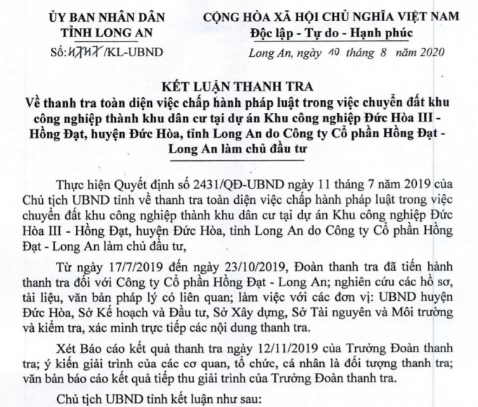 Công ty Cổ phần Hồng Đạt Long An bán trái phép 2.500 lô đất