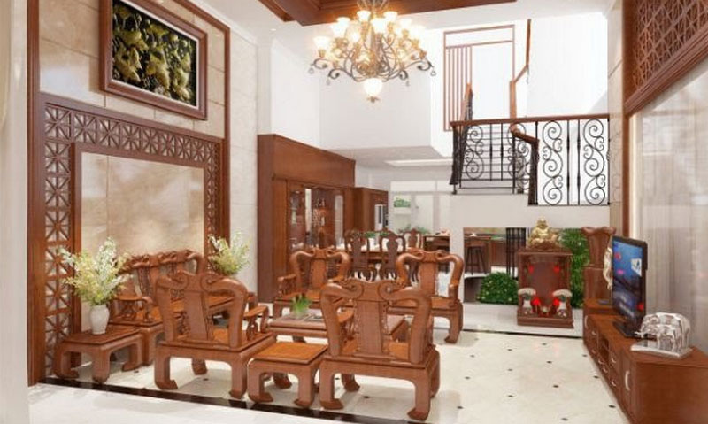 Cách bố trí bàn ghế gỗ trong phòng khách