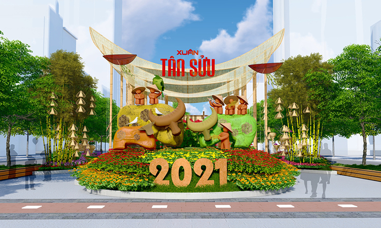 Đường hoa Nguyễn Huệ rực rỡ với thiết kế mừng Tết Tân Sửu 2021