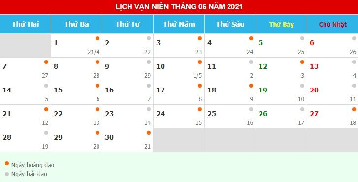 Ngày giờ tốt để khai trương tháng vào 6/2021