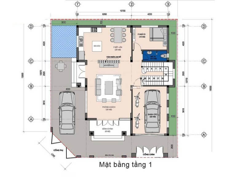 Thiết kế biệt thự 2 tầng có gara tiện nghi, hiện đại