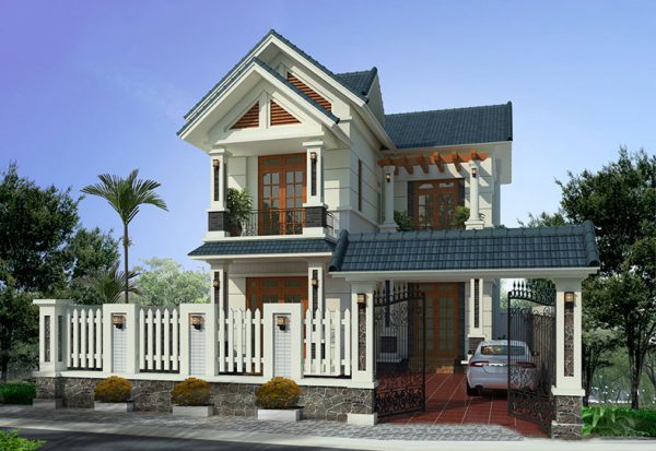 5 mẫu nhà chữ l 2 tầng 80m2 mái thái đẹp hot nhất 2021