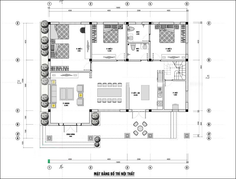 Thiết kế nhà 2 tầng 6 phòng ngủ 130m2 mái thái hiện đại