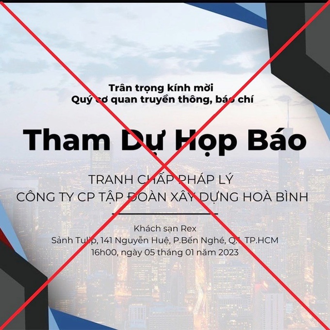 Tập đoàn Xây dựng Hòa Bình không họp báo về việc tranh chấp pháp lý