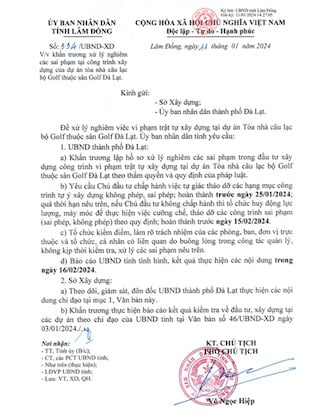 Yêu cầu tháo dỡ công trình sai phép trong sân golf Đồi Cù Đà Lạt
