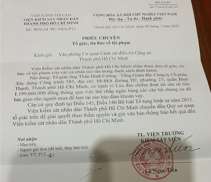 Chuyển cơ quan điều tra vụ 214 căn hộ chung cư Phú Thạnh